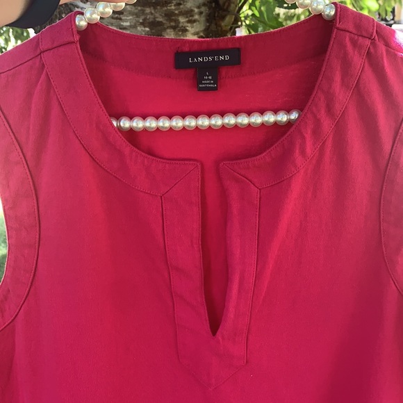 Lands End Brand Ladies size L 14-16 Magenta Pink Cotton Sheath Sleeveless Dress - Picture 6 of 12